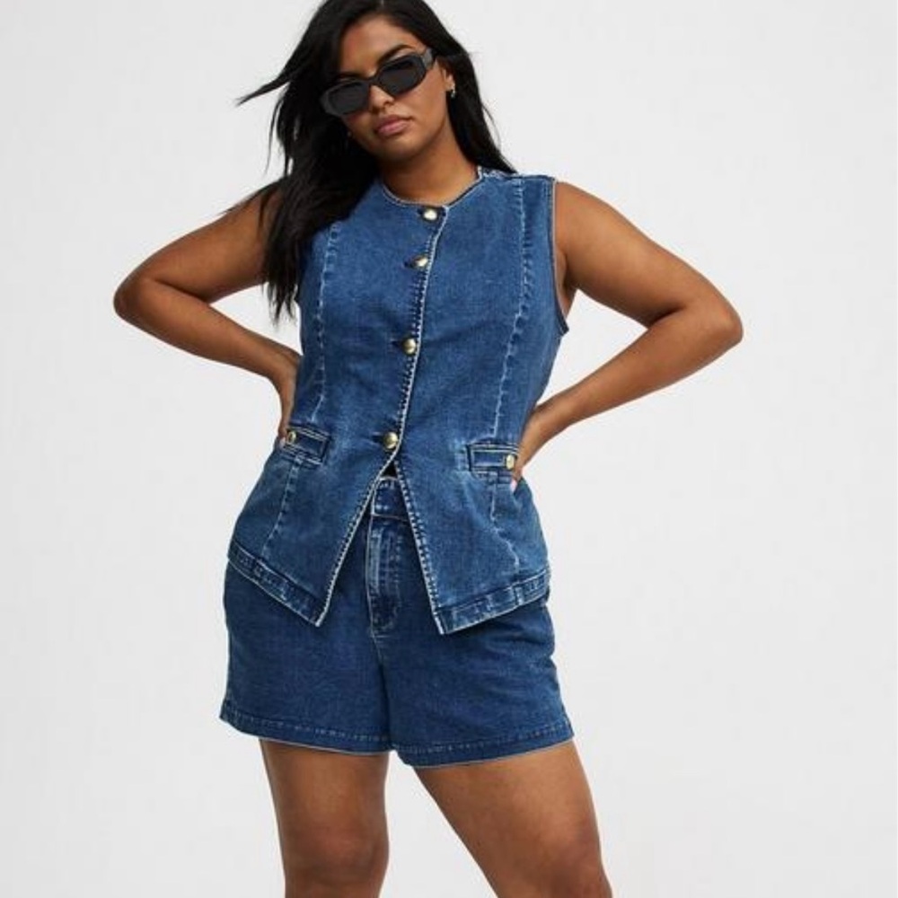 High Neck Denim Vest